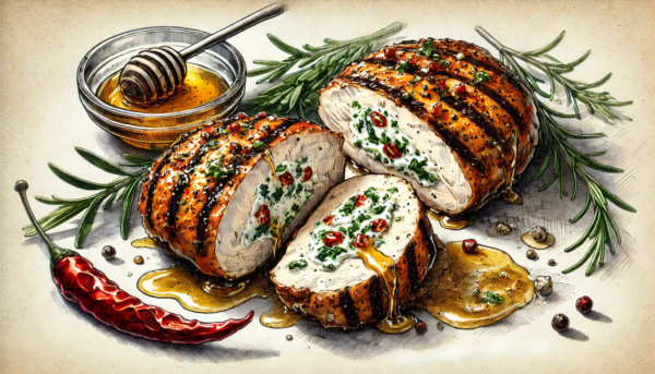 Grilled Chicken Stuffed with Chili Honey Dill Cream